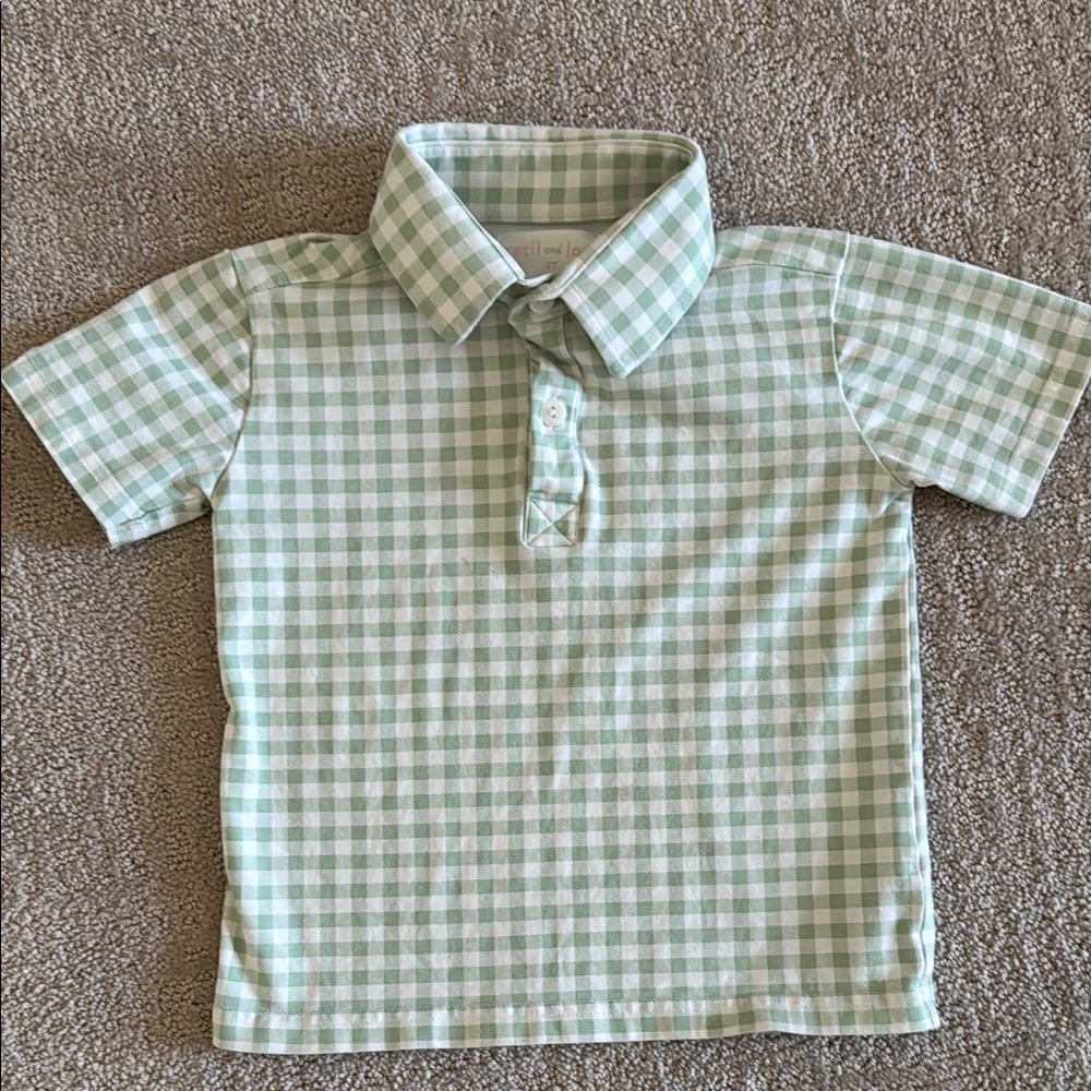 Cecil and Lou - Green Checkered Kids Polo Shirt - EUC - 3t